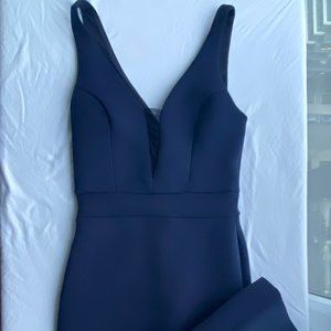 Marciano Deep V-Neck Sleeveless A Line Evening Midi Blue Dresses For Women's